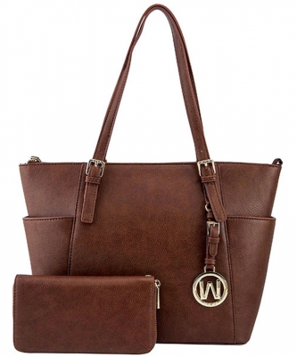 Fashion Faux Handbag with Matching Wallet Set WU1009W COFFEE